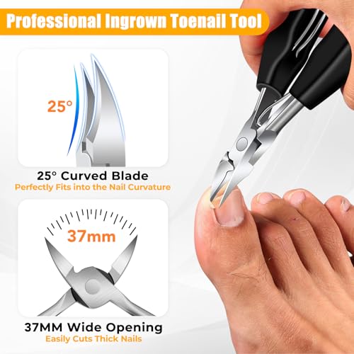 Toenail Clippers for Seniors Thick Ingrown Toenails, Large Angled Nail Clippers for Men with Catcher, Heavy Duty Slanted Fingernail Clipper Long Handle Nail Cutter Gifts for Men Women Adults Black Nail Clippers Set