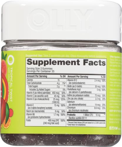 OLLY Multi + Probiotic Adult Multivitamin Gummy, 1 Billion CFUs, Digestive and Immune Support Chewable Supplement, Tropical Twist, 35 Day Supply - 70 Count (Pack of 2) 1 Count (Pack of 140)