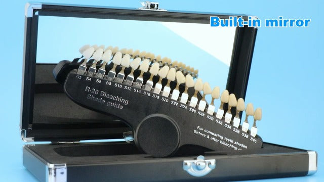 Teeth Whitening Shade Guide - Tooth Bleaching Shade Chart 3D R-20 Professional Dental Color Comparing Tracking with Case & Mirror 20 Colors