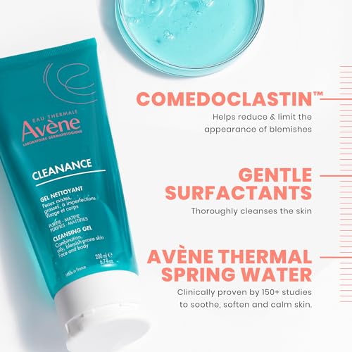 Avène Cleanance Cleansing Gel Soap Free Cleanser for Acne Prone, Oily, Face & Body, Alcohol-Free 6.7 Fl Oz (Pack of 1)