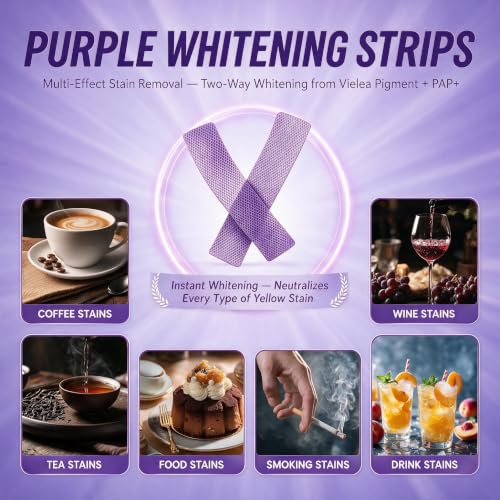 Purple Teeth Whitening Strips V34 Pap+ 15 Treatments 30 Strips Teeth Professional Brightening Removes Stains in 30 Minutes Safe for Enamel Non Sensitive Teeth Whitening 15 Count (Pack of 1)