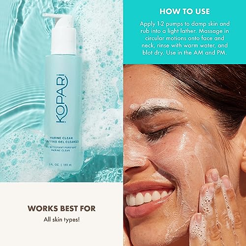 Kopari Marine Clean Purifying Gel Cleanser, Infused with Amino Acids & Vitamin B5, Dual-Action Gel-to-Foam Cleanser, Gentle and Nourishing, 5 oz | New Look, Same Formula, Product Packaging May Vary 5.1 Ounce (Pack of 1) No Color