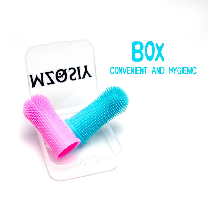 Pack of 2 Dog Finger Toothbrush 360° Silicone Pet Finger Toothbrush for Dogs Cats, Dog Dental Plaque Dog Dental Care with Storage Box, Easy Dog Teeth Cleaning (Pink-Blue) Pink, Blue - BeesActive Australia
