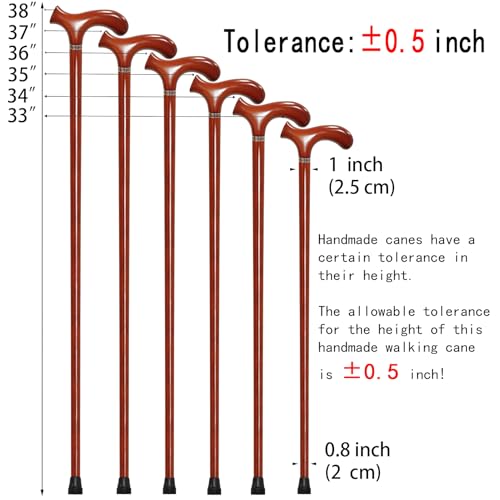 Wooden Walking Cane with 5 Height for Men and Women, Handmade Wood Cane with Comfort Grip Handle, Supportive Mobility Aid for Seniors, Fashionable & Classic Lightweight Stick Brown 35"(for 5'6" to 5'9")