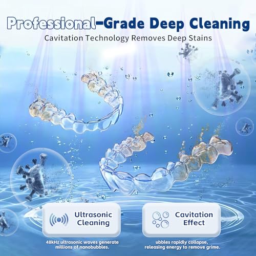 Ultrasonic Retainer Cleaner Machine 48kHz, Cordless Dental Cleaning Pod White