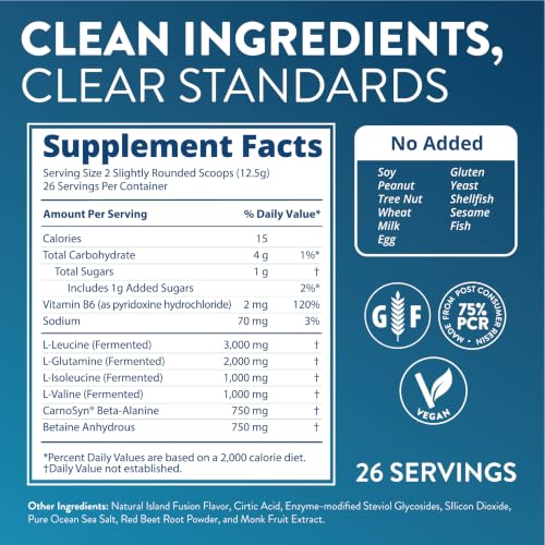 MRM BCAA+G Reload Post-Workout Powder - Island Fusion, Keto - 26 Servings 11.6 Ounce