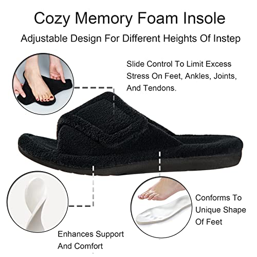 GRITHEIM Women's Orthotic Arch Support Slippers Fuzzy Adjustable Orthopedic Slippers for Plantar Fasciitis Furry Slide for Ladies 9 Black