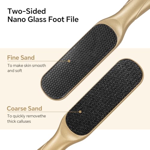 Nano Glass Foot File, Foot Callus Remover, Double Sided Pedicure Tools for Feet, Dual Use of Dry and Wet, Professional Hygienic Foot Scrubber to Achieve Smooth, Silky Feet Instantly (Golden) Golden