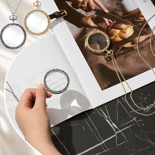 Chunful 2 Pcs 10x Magnifying Glass Necklace for Women, Silver,Gold