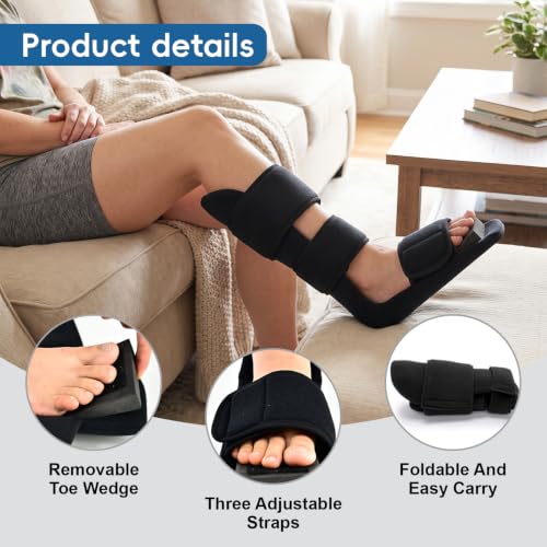 Padded Night Splint for Plantar Fasciitis – 90° Adjustable Dorsiflexion Support for Foot Drop & Achilles Tendonitis – Lightweight Sleeping Boot for Men & Women for Heel Pain & Post-static Stiffness (Large) Large