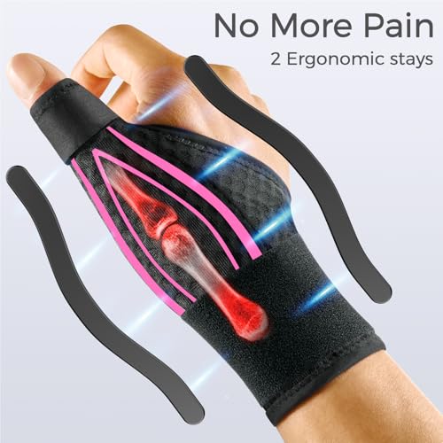 FREETOO Stable Thumb Brace Right Hand Left Hand for Arthritis Pain and Support, Thumb Splint for Trigger Thumb, Wrist Brace with Thumb Support for Tendonitis, De Quervains Tenosynovitis,Pink Right L L-Right Hand Pink / Black