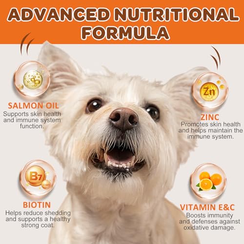Omega 3 Fish Oil for Dogs, Salmon Oil Skin and Coat Supplement for Dogs Itchy Skin Relief with EPA & DHA Fatty Acids