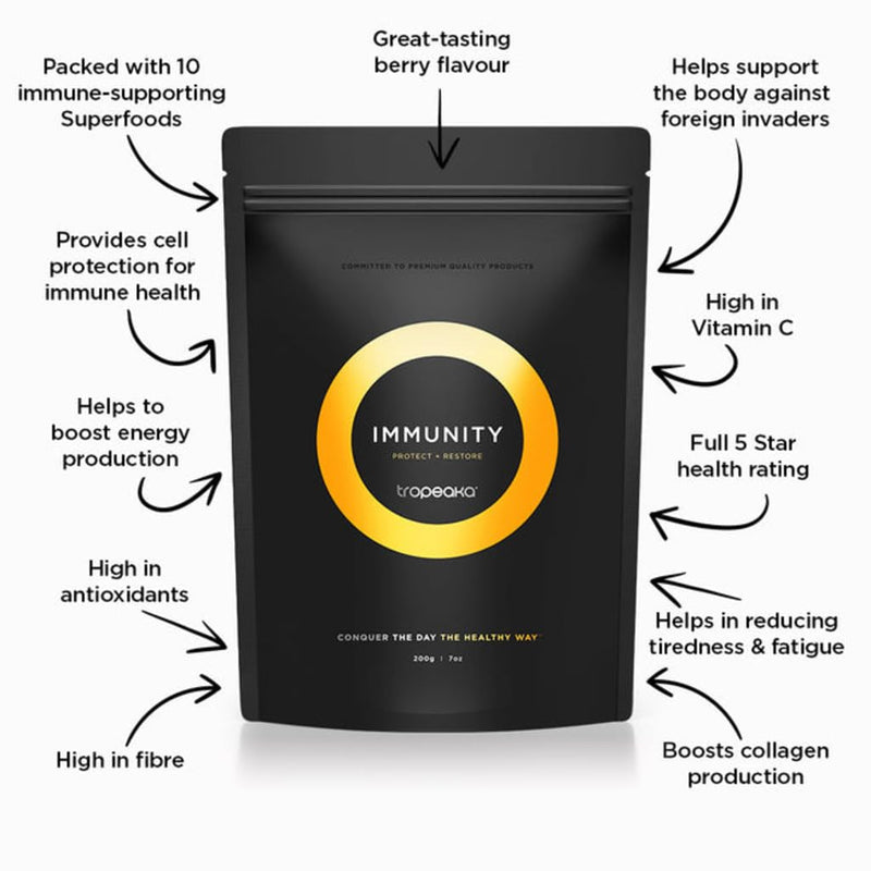 Tropeaka Immunity Powder - Immune Support Supplement, Antioxidant Rich Superfood Powder with Vitamins & Minerals, Boost Energy & Collagen Production - Vegan, Gluten Free, Non-GMO - 7oz (20 Servings)