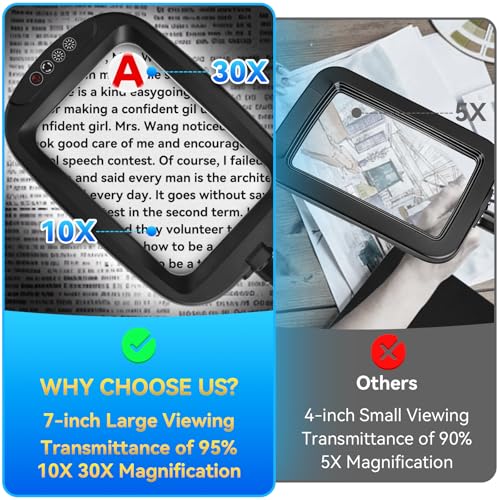 30X 10X Extra Large Floor Magnifying Glass with Light and Stand Black
