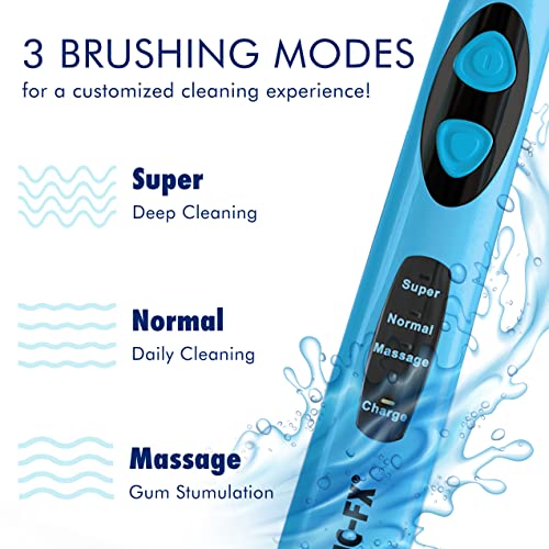 Sonic-FX Solo Electric Toothbrush w/ 10 Brush Heads + 1 Interdental, Charcoal Bristles, Rechargeable, Charging/Storage Base, 3 Brush Modes, Smart Timer, 2 Months Use on Full Charge, Blue Color 8 Pack - Blue