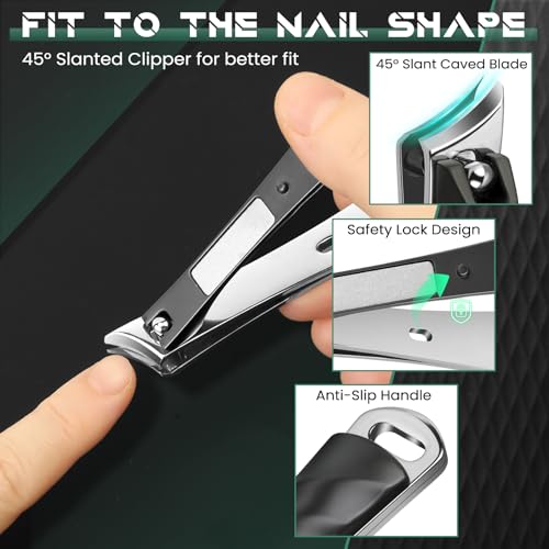 Nail Clippers Set for Men & Women – Professional Toenail Clippers for Thick Ingrown Nails, Toenail Clippers for Seniors, Ultra Sharp Stainless Steel Fingernail Clipper & Nail Cutter, Gift Idea Black(AB)
