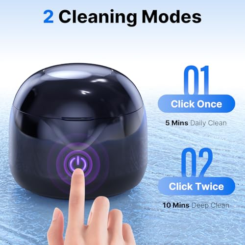 CXRUY Ultrasonic Retainer Cleaner - 45 kHz Dental Cleaning Pod Night Guard Cleaner Machine for Dentures, Toothbrush Heads, Jewelry (Gloss Black) Gloss Black