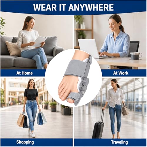 Bunion Corrector for Women & Men, Adjustable Hallux Valgus Splint with Silicone Gel Pad, Big Toe Separator & Alignment Brace, Anti-Slip Heel Strap, Bunion Support for Day & Night Wear