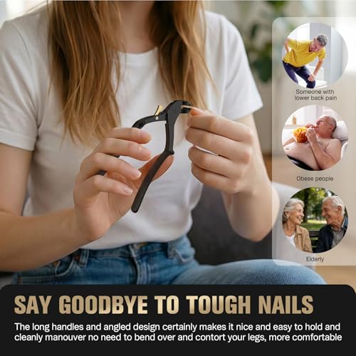FERYES Toe Nail Clippers for Seniors with Thick Nails Long Handle Toenail Clippers for Senior, Heavy Duty Large Nail Clippers for Thick Toenails, Ergonomic Angled Head Fingernail Clippers