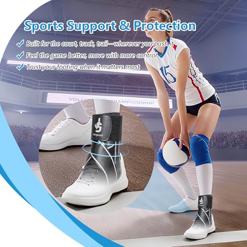 Quick-Lace Ankle Brace for Women & Men, with Side Stabilizers and Reflective Strap, Sport Injury Recovery Support for Basketball, Volleyball, Running, Ankle Sprain & Tendonitis, Size L Reflective Strips Version