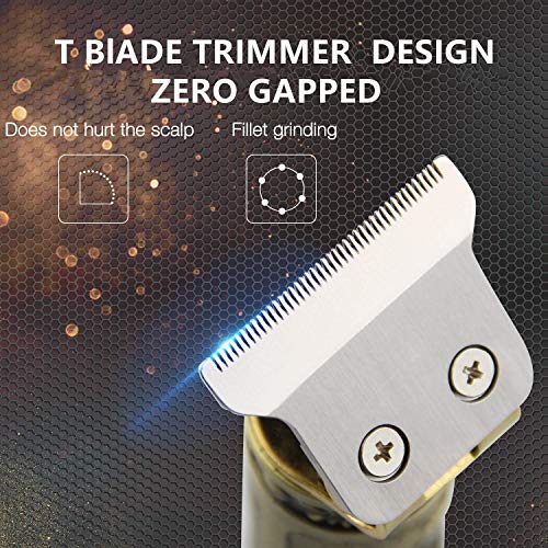 Cordless Hair Trimmer for Men, Professional Electric Hair Clippers Barber Trimmer, Mens T-Blade Beard Trimmer Zero Gapped Edgers Gold Knight Close Cutting Haircut Kit Golden