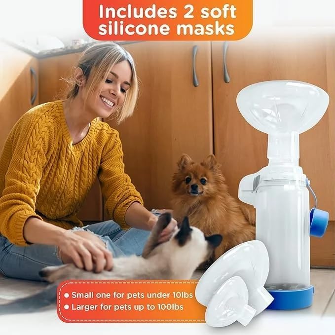 Pet Inhaler Spacer with Two Face Mask, Handheld Aerochamber for Dogs and Cats, Aero Chamber with Mask for Dogs and Cats, Dog and Cat Inhaler Spacer, Comfortable Face Mask (for Cats & Dogs Small) for Cats & Dogs Small