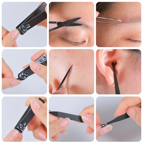 Manicure Set Men Personal Care Tools Accessories 9Pcs Nail Clippers Black and Red