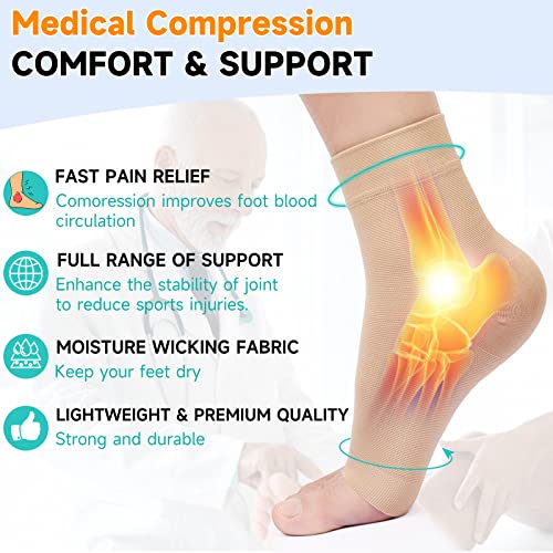 TOFLY Plantar Fasciitis Relief Compression Socks 20-30mmHg for Men & Women Beige 2X-Large (1 Pair)
