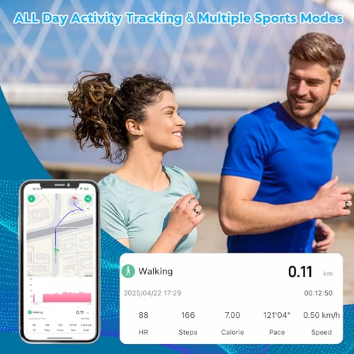 Smart Health Ring,Fitness Rings Tracker with Blood Pressure Monitor Heart Rate Blood Oxygen Sleep Monitor IP68 Waterproof Step Counter Calorie Tracker Health Rings for Women Men Android iOS Phones Black 7