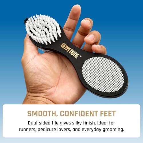 Derm Dude 4-in-1 Foot Scrubber & Heel Repair Tool | Foot File Callus Remover for Feet | Pedicure Tool with Metal File, Pumice Stone, Emery Board & Cleaning Brush to Soften & Smooth Rough, Dry Feet
