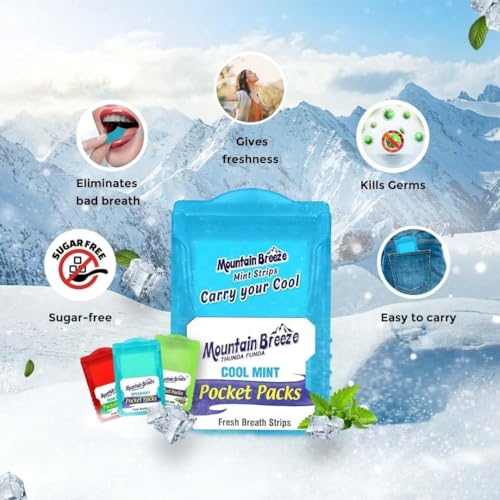 Mountain Breeze Oral Hygiene Mouth Freshener Sugar Free Cool Mint Flavoured Breath Strips (24 Strips Each Cassatte)-Pack of 24