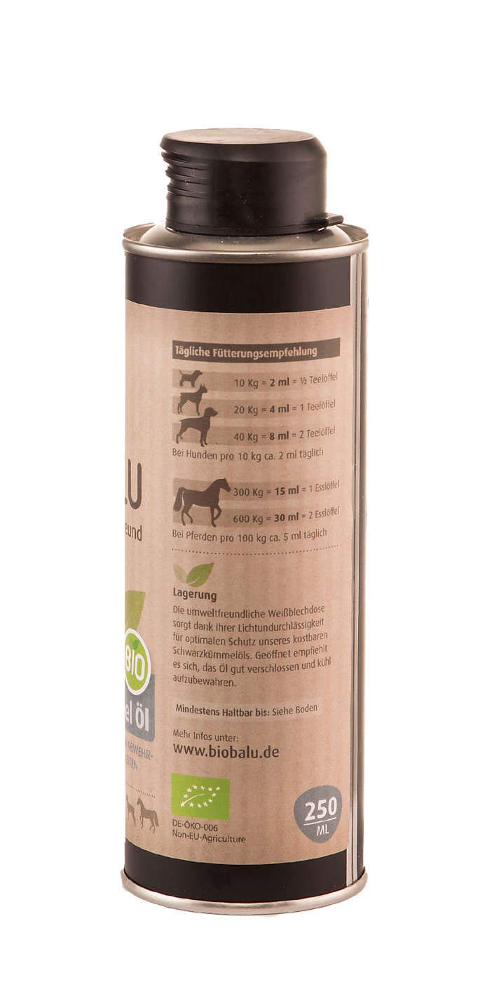 Biobalu organic black cumin oil 250 ml | Black cumin oil for dogs & horses | Supplementary food to increase the immune system | Barf oil & protection against parasites