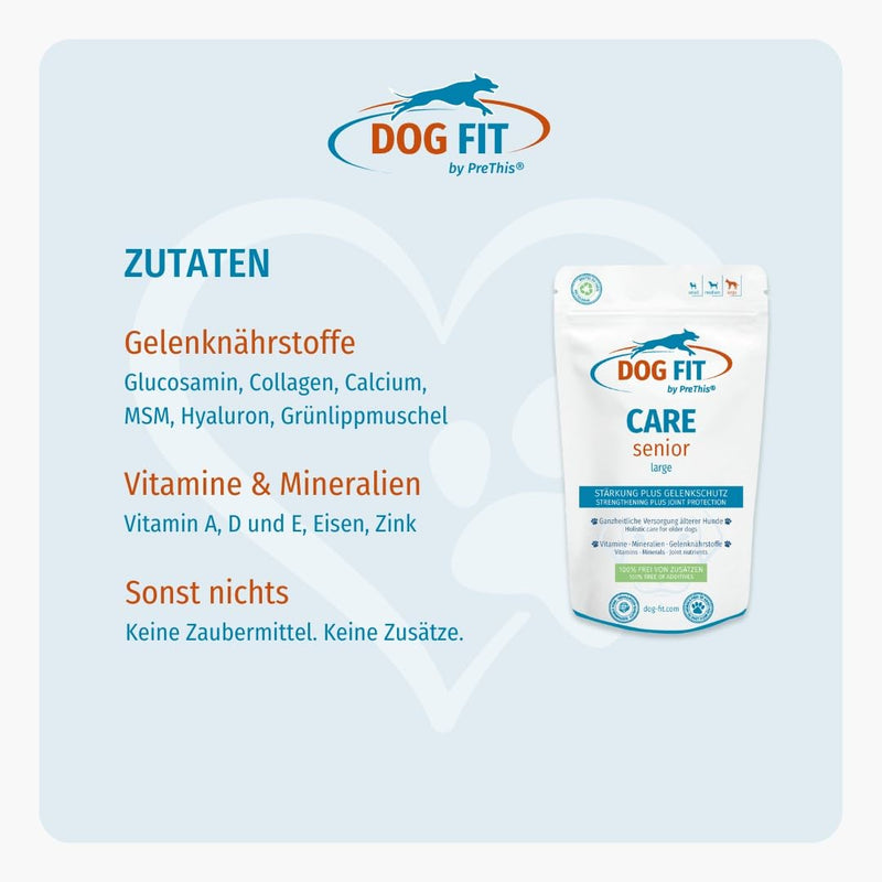 DOG FIT by PreThis® Care Senior I Nutrients for older dogs Plus joint and vertebral protection I Food supplement free of additives I Large large (for 25kg and over) - BeesActive Australia