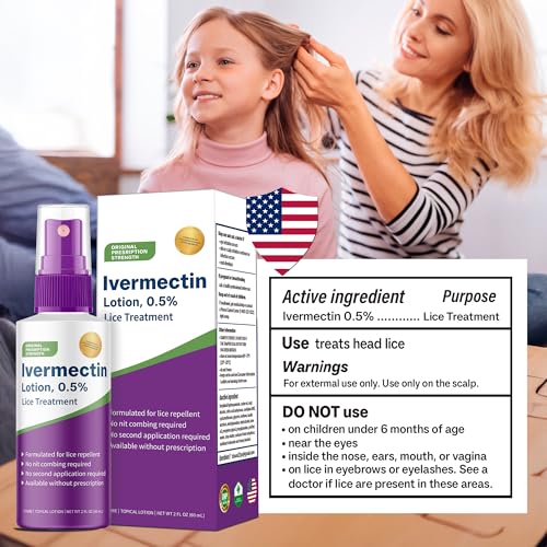Ivermectin Lotion 0.5%, Formulated for Lice Treatment, No Head Combing Required & Just One Application Will Done, 2 oz