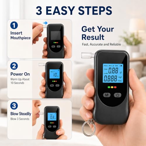Breathalyzer Alcohol Tester with Keychain, Portable BAC Tester Black