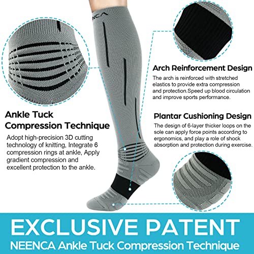 NEENCA Compression Socks for Women & Men 20-30 mmHg Knee High X-Large Grey Black