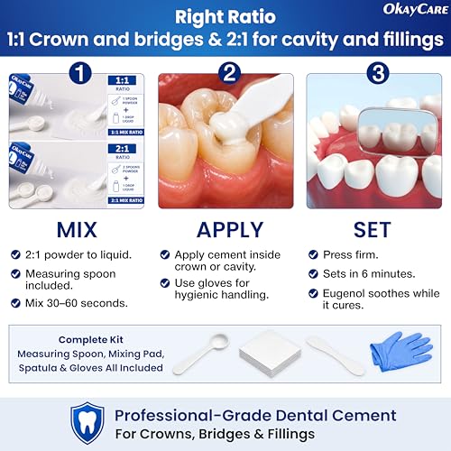 Zinc Oxide Eugenol Dental Cement Kit – Instant Tooth Repair, Cap, Crown & Bridge Filling | Ultra Strong & Pulp-Soothing Formula | Long Lasting - Easy Mix-and-Use Dental Adhesive for DIY, Home & Clinic