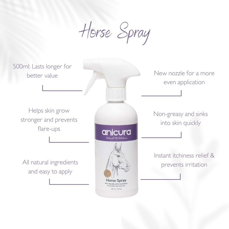Anicura Horse Relief Spray 500ml – Instant Relief for Sweet Itch, Flaky, Dry & Sensitive Skin – Soothes, Hydrates & Protects – Gentle, Natural Care for All Horses