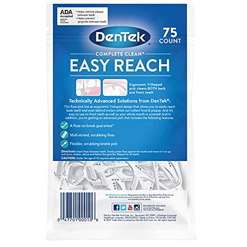 DenTek Comfort Clean Easy Reach Floss Picks | Cleans Back Teeth | 75 Count | 6 Pack | Packaging May Vary 75 Count (Pack of 6)