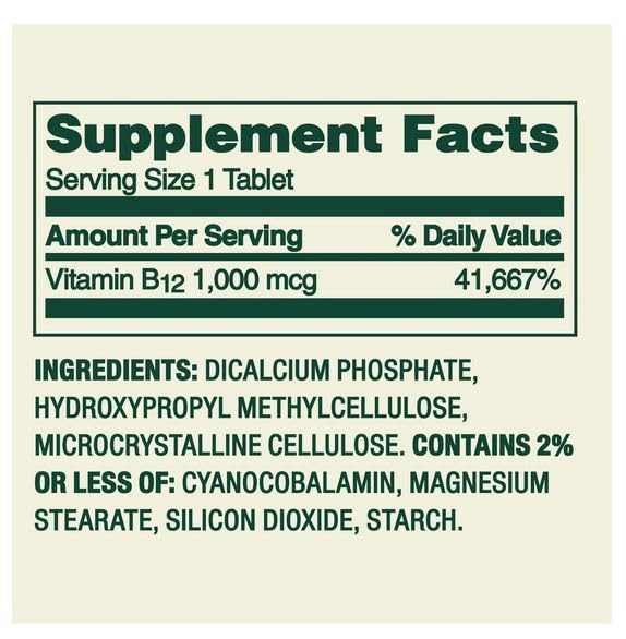 Spring Valley Vitamin B12 Supplement Timed-Release Tablets for Metabolism Support, 1000 mcg, 60 Count