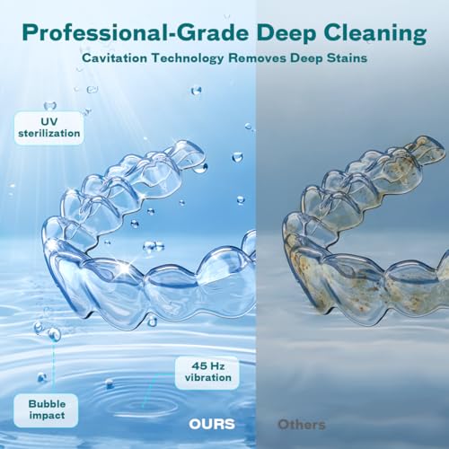 Dental Ultrasonic Retainer Cleaner Machine - 45kHz Dental Cleaning Pod with 4 Modes, Digital Timer & 200ML Capacity for Denture, Mouth Guard, Aligner, Night Guard, Braces, Toothbrush Head & Jewelry