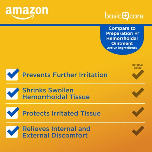 Amazon Basic Care Hemorrhoid Ointment, Fast-Acting Pain Relief, Relieves Burning, Itching, Swelling and Discomfort, 2 ounce (Pack of 1)
