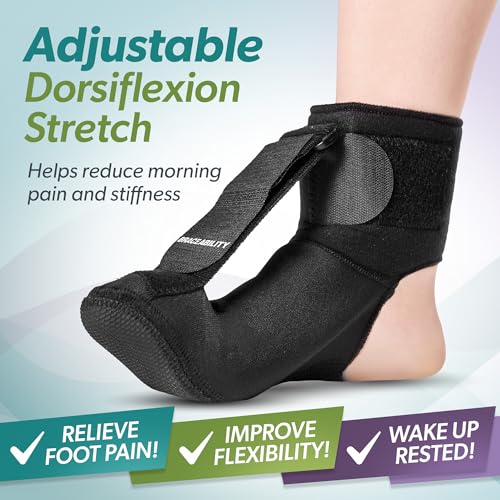 BraceAbility Plantar Fasciitis Relief Night Splint Sock - Soft Achilles Tendonitis Brace for Women and Men, Foot Drop, Planters Facetious Night Sling Boot for Sleeping and Stretching Support (M) Medium (Men’s 8-11.5 / Women’s 9-12.5)