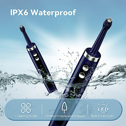 Tooth Polisher Electric Professional with USB Rechargeable, Tooth Polisher 5 Replacement Heads, IPX6 Waterproof for Adults &Kids Blue
