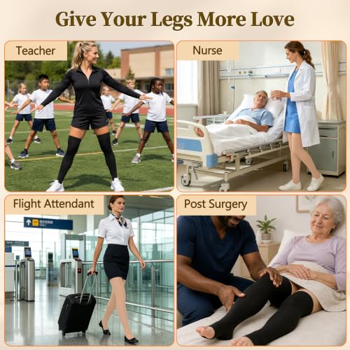 Medical Compression Stockings, 20-30 mmHg Thigh High Support Socks Large Black