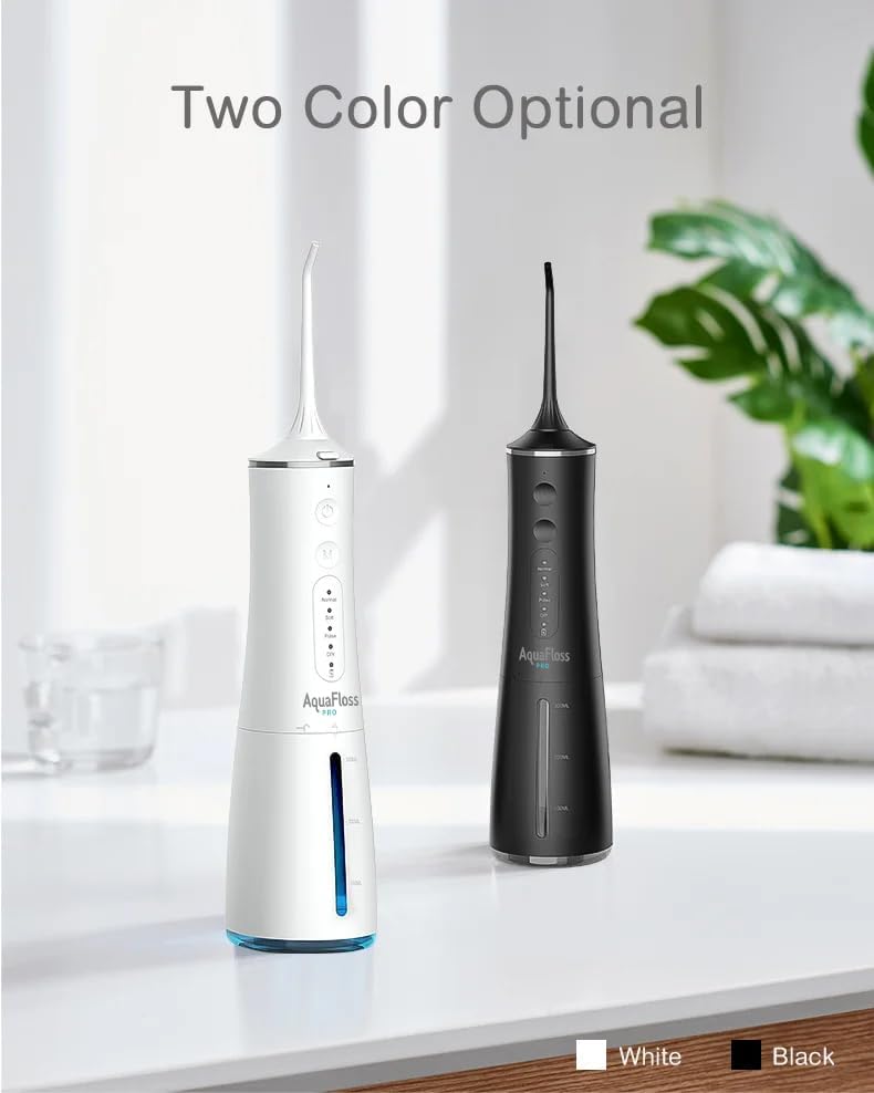 Water Dental Flosser Teeth Pick Portable Cordless Oral Irrigator 300ml Water Tank Rechargeable Travel Teeth Cleaner IPX7 Waterproof Electric Water Flosser BV609 (Black) Black