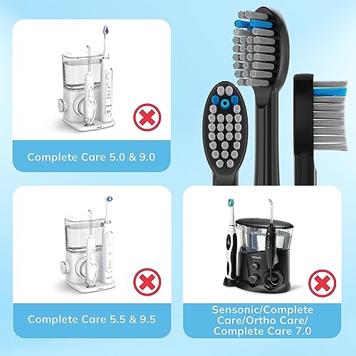 6 Pack Replacement Flossing Toothbrush Heads for Waterpik Sonic Fusion - Compatible with SF-01/SF-02/SF-03/SF-04 - Black with Caps 6p Black