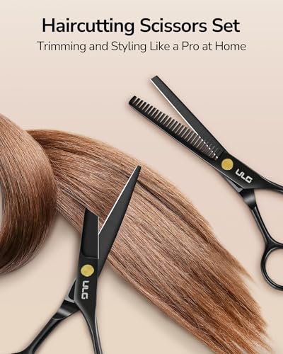 Hair Cutting Scissors Thinning Shears Kit ULG Professional Barber Hairdressing Texturizing Salon Razor Edge Scissor Japanese Stainless Steel 6.5 inch BLK BLK scissors kit