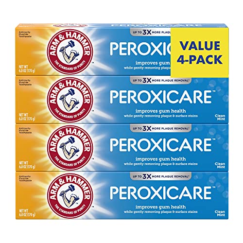 Arm & Hammer Complete Care Toothpaste, Fresh Mint Flavor, Whole Mouth Protection, 6.0oz (4-Pack) & Peroxicare Toothpaste, Clean Mint Flavor, Improves Gum Health, 6.0oz (4-Pack)