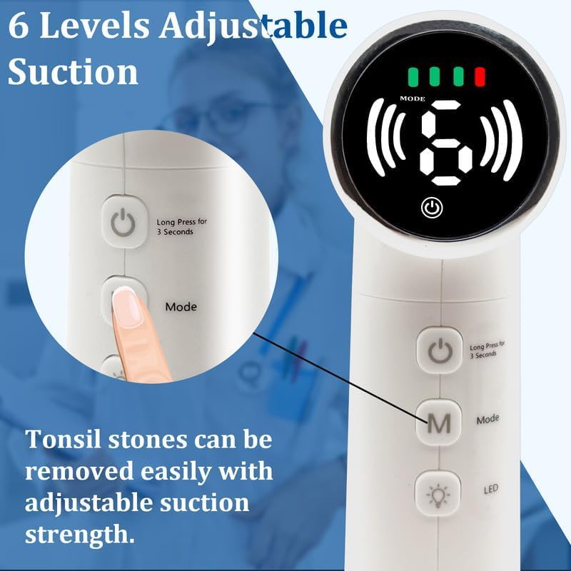Upgraded Tonsil Stone Remover Tool, Upgraded Electric Tonsil Stone Removal Kit - with Built-in LED Light & 6-Level Suction for Bad Breath Prevention, Oral Suction Device for Stone Removal(off white) Ivory